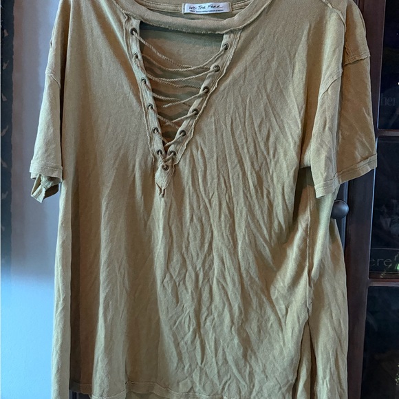 We The Free Tops - We The Free Tan Lace-Up Short Sleeve Tee